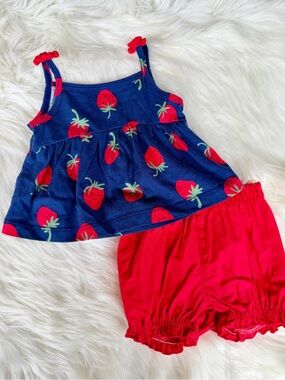 Carter's Navy Strawberry Print Tank Top with Red Shorts Size 6 Months